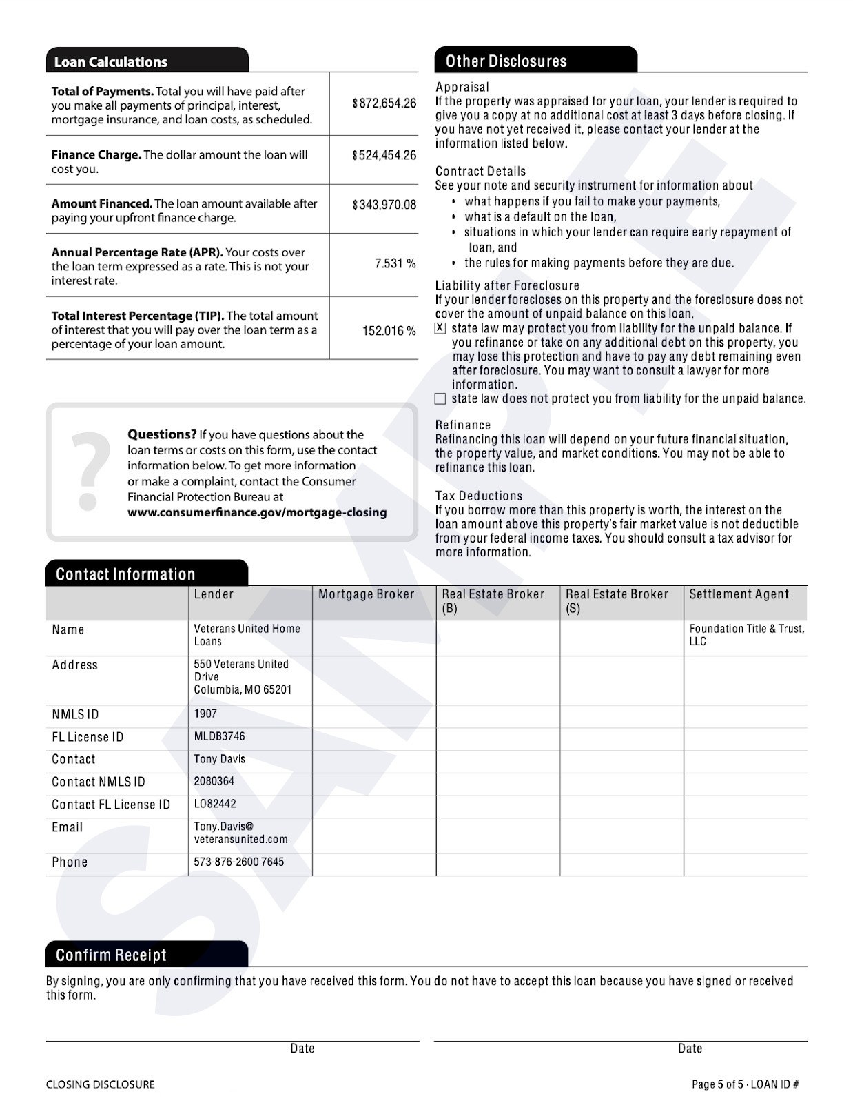 Closing Disclosure Example Page 5